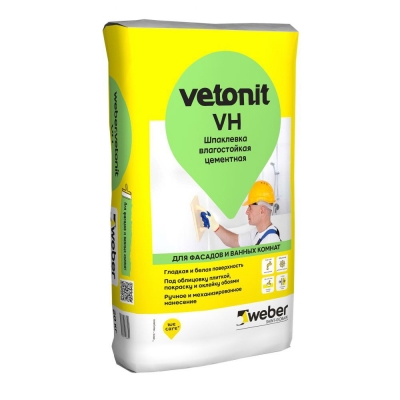 Шпаклевка финишная цементная Weber Vetonit (Ветонит) VH, белая, 20 кг
